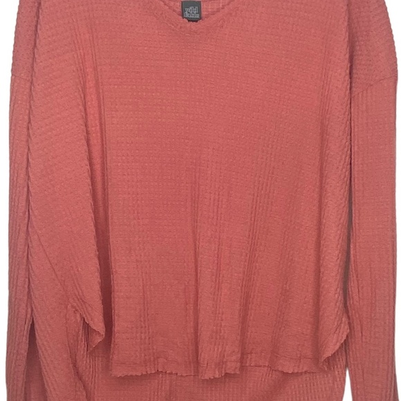 Wild Fable Women’s Hi Lo Tight Waffle Knit Sweater XS Peach Long Sleeves V-Neck - Picture 3 of 11